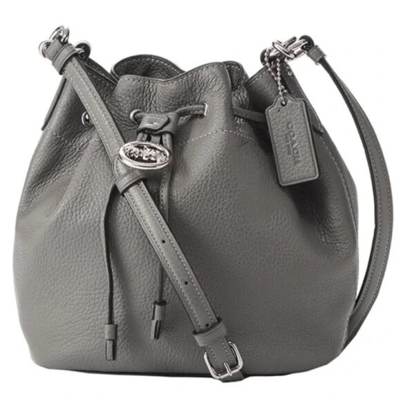 Coach Elle Gray Pebbled Leather Drawstring Crossbody Bag F31412 - Picture 1 of 9